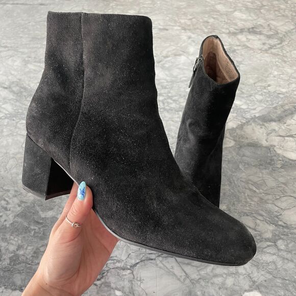 Halogen Suede Heeled Ankle Boots Zipper Closure Black 11M - Picture 1 of 11
